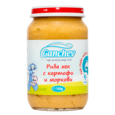 Ganchev Бебешко пюре Риба хек с картофи и моркови 190 гр.