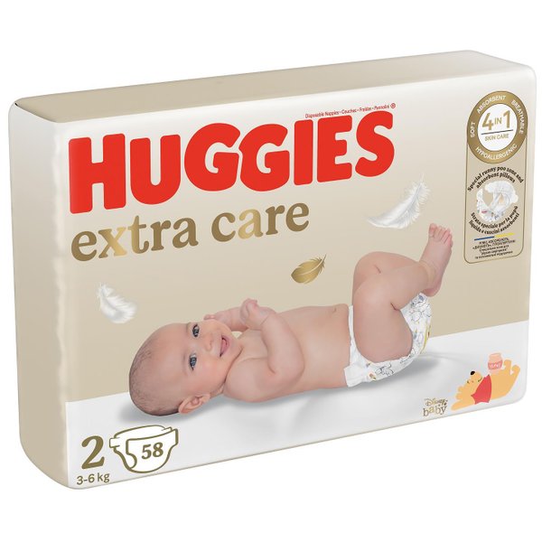 Huggies Бебешки пелени Extra Care р-р 2 (3-6 кг.) 58 бр.