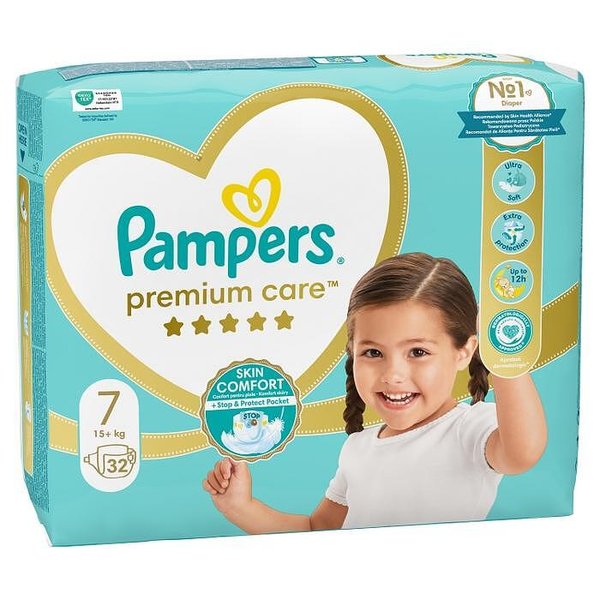 Pampers Бебешки пелени Premium Care S7 (15+ кг.) 32 бр.